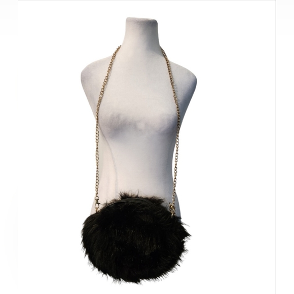 Black Fur Purse with Gold Chain Strap - Picture 4 of 4